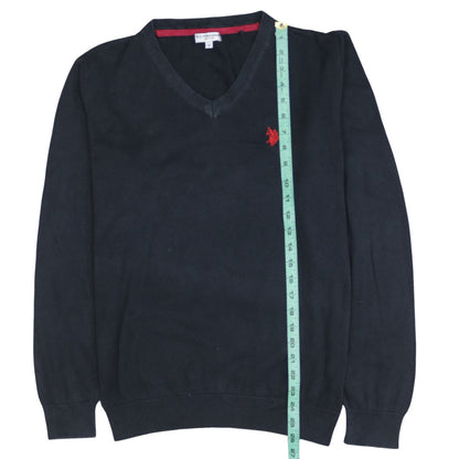 U.S. Polo Assn. Men's Blue V-Neck Cotton Blend Jumper Size M