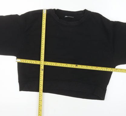 ZARA Women's Black Cropped Crew Neck Pullover Sweatshirt Size S