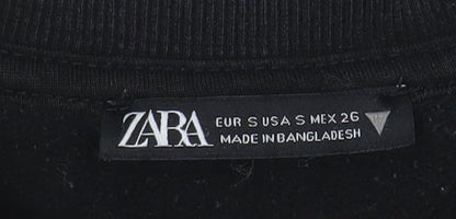 ZARA Women's Black Cropped Crew Neck Pullover Sweatshirt Size S