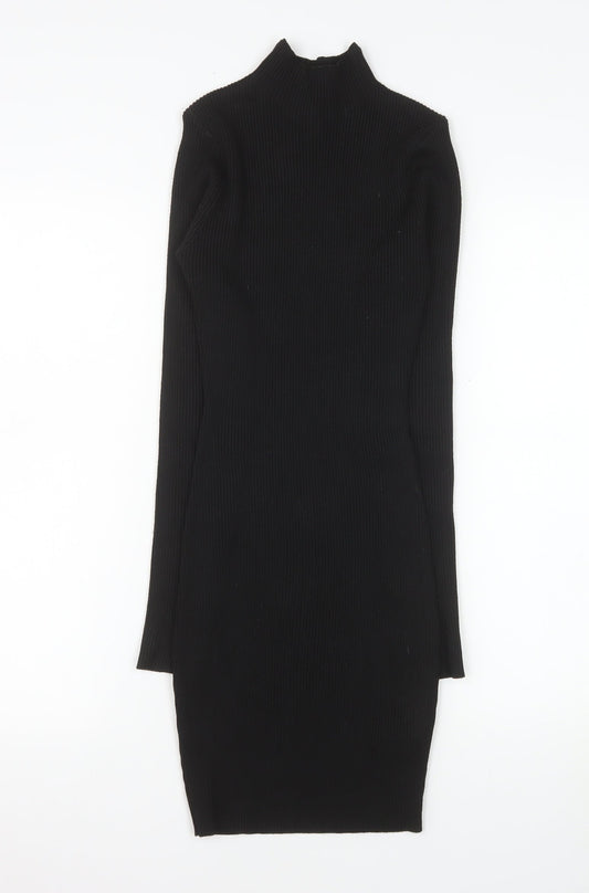 Missguided Women Black Bodycon High Neck Long Sleeve Knit Dress Size 6