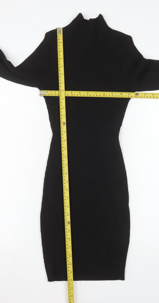 Missguided Women Black Bodycon High Neck Long Sleeve Knit Dress Size 6