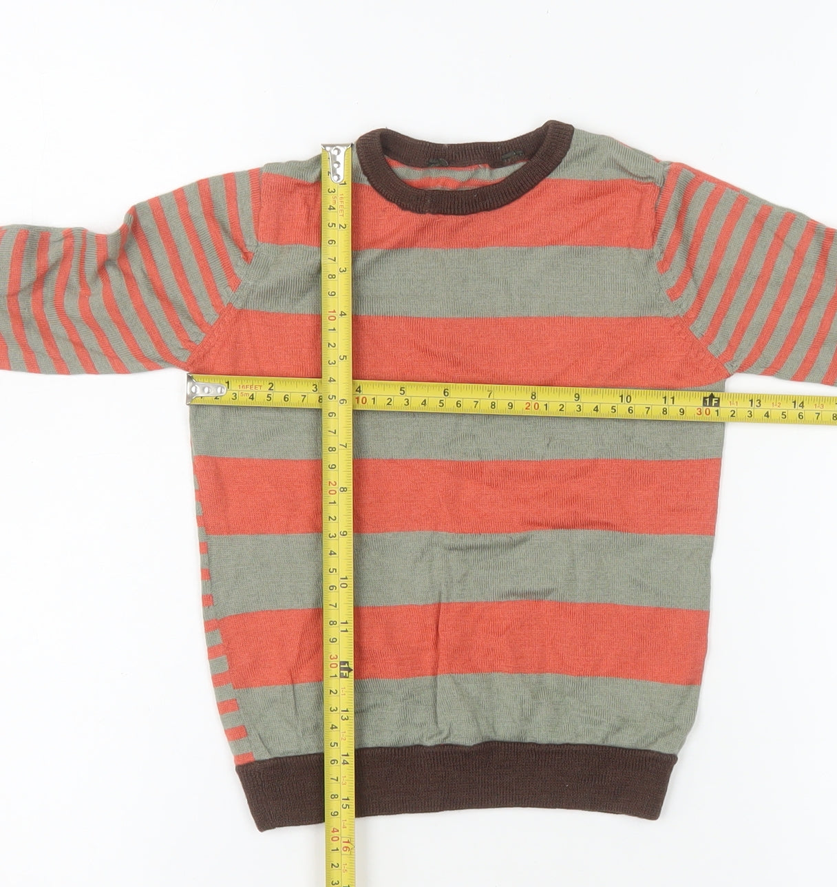Debenhams Boys Orange & Grey Striped Merino Wool Pullover Jumper 3-4 Years