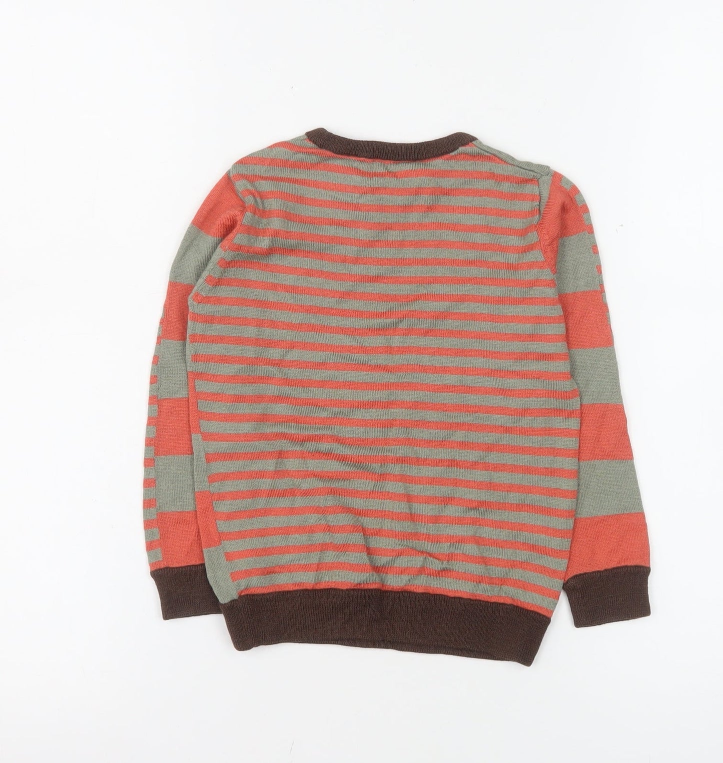 Debenhams Boys Orange & Grey Striped Merino Wool Pullover Jumper 3-4 Years