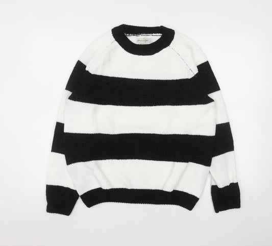 Simple & Opulence Women's Black White Striped Knit Jumper L