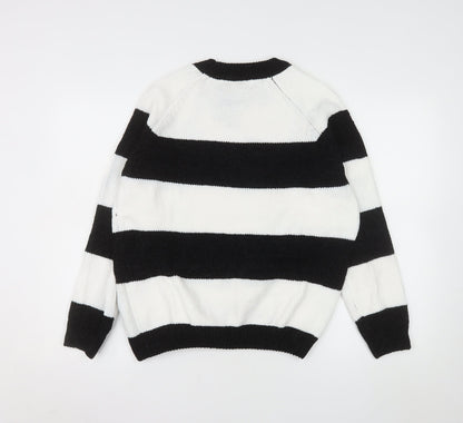 Simple & Opulence Women's Black White Striped Knit Jumper L