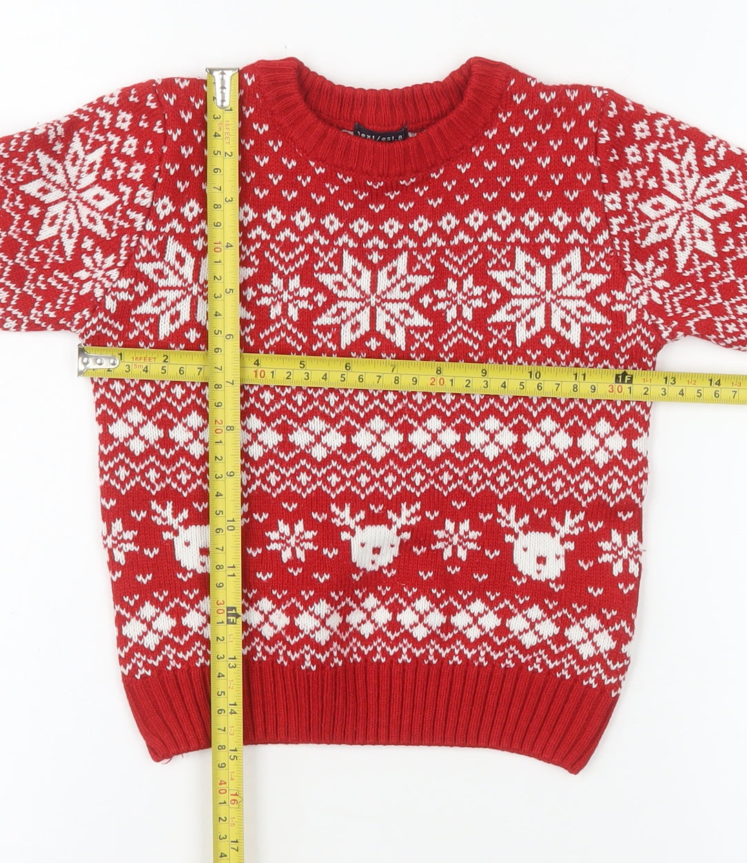 Next Boys Red Christmas Reindeer Fair Isle Pullover Jumper 2-3 Years