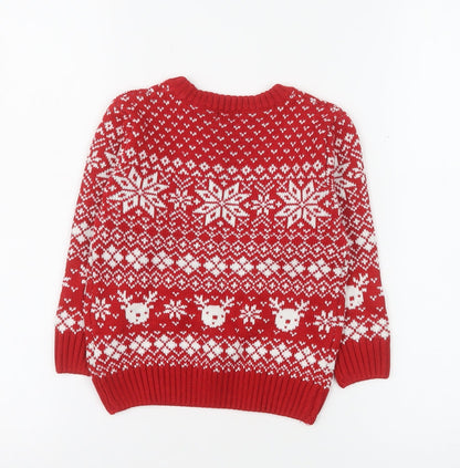 Next Boys Red Christmas Reindeer Fair Isle Pullover Jumper 2-3 Years