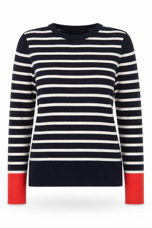 Warehouse Women Blue Striped Crew Neck Jumper Size 8
