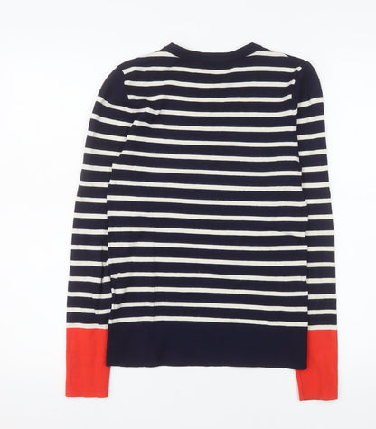 Warehouse Women Blue Striped Crew Neck Jumper Size 8
