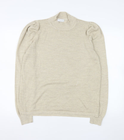 Papaya Women’s Beige Mock Neck Puff Sleeve Knit Jumper Size 16