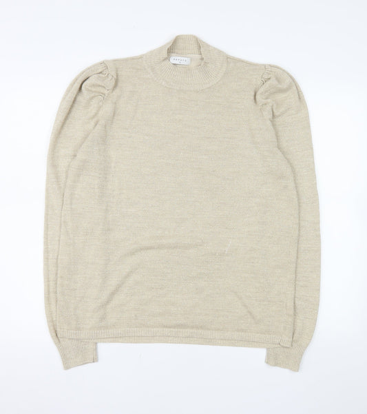 Papaya Women’s Beige Mock Neck Puff Sleeve Knit Jumper Size 16