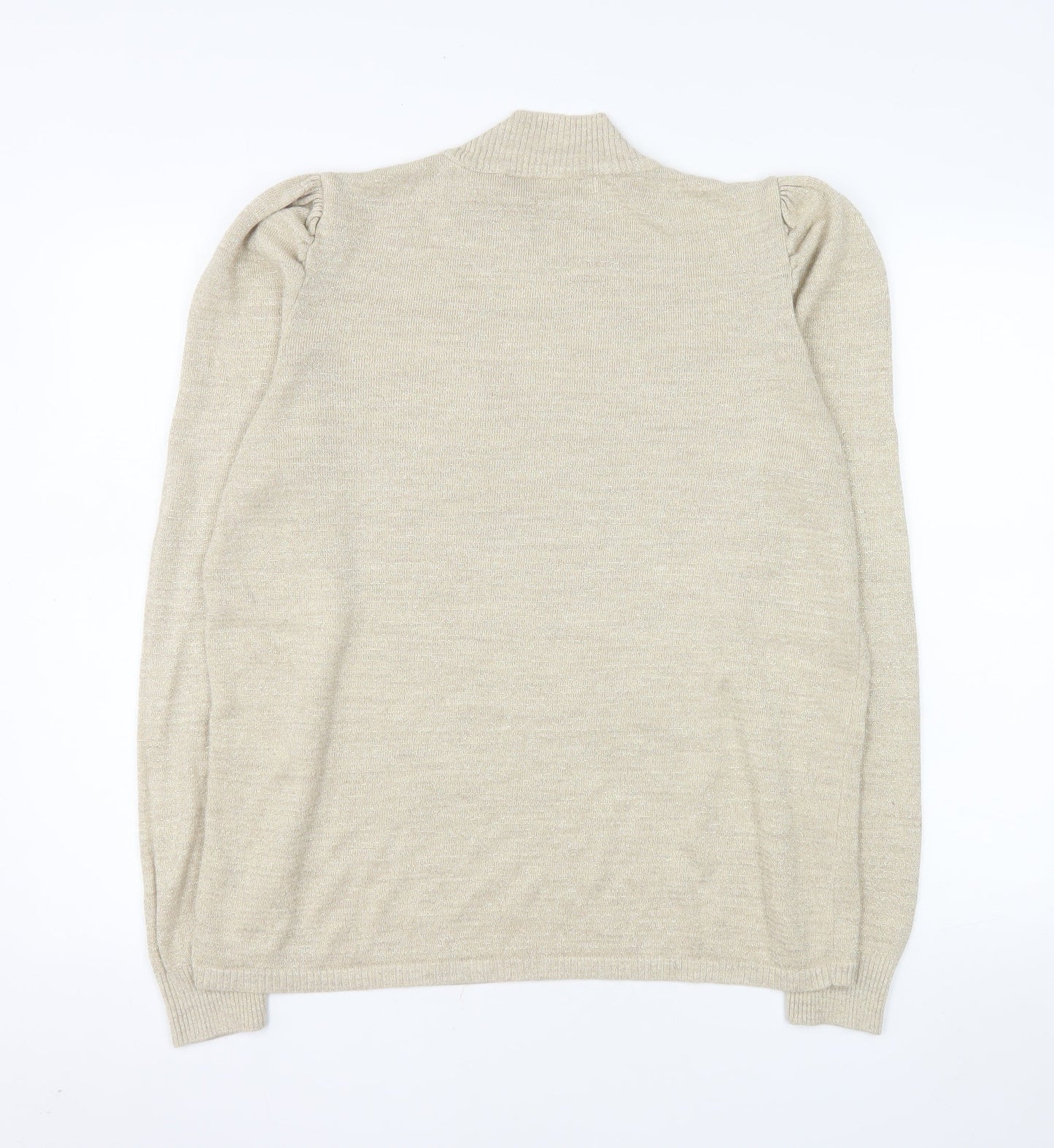 Papaya Women’s Beige Mock Neck Puff Sleeve Knit Jumper Size 16
