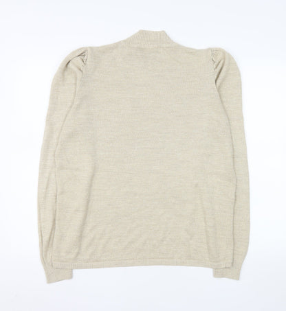 Papaya Women’s Beige Mock Neck Puff Sleeve Knit Jumper Size 16