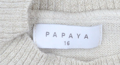 Papaya Women’s Beige Mock Neck Puff Sleeve Knit Jumper Size 16