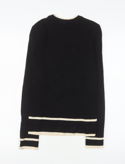 Marks and Spencer Women's Black Crew Neck Knit Jumper Size 8