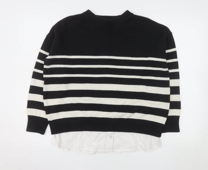 Nutmeg Womens Black Stripe Crew Neck Knit Jumper Size 12