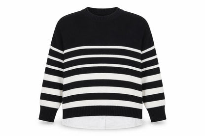 Nutmeg Womens Black Stripe Crew Neck Knit Jumper Size 12