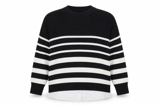 Nutmeg Womens Black Stripe Crew Neck Knit Jumper Size 12