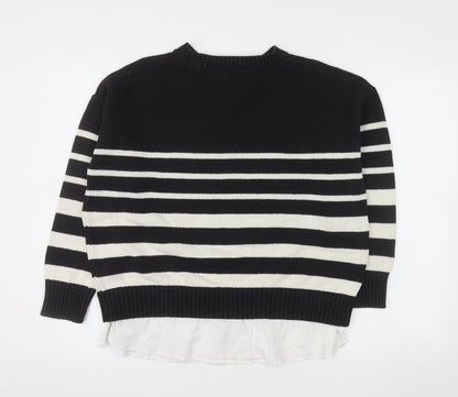 Nutmeg Womens Black Stripe Crew Neck Knit Jumper Size 12