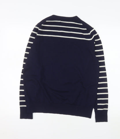 Marks and Spencer Women's Blue Striped Merino Wool Jumper Size 14