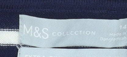 Marks and Spencer Women's Blue Striped Merino Wool Jumper Size 14