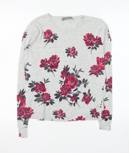 Oasis Women’s Grey Floral Cotton Crew Neck Pullover Jumper Size S