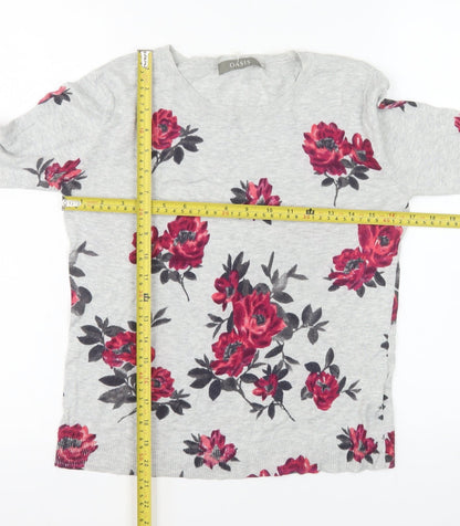 Oasis Women’s Grey Floral Cotton Crew Neck Pullover Jumper Size S