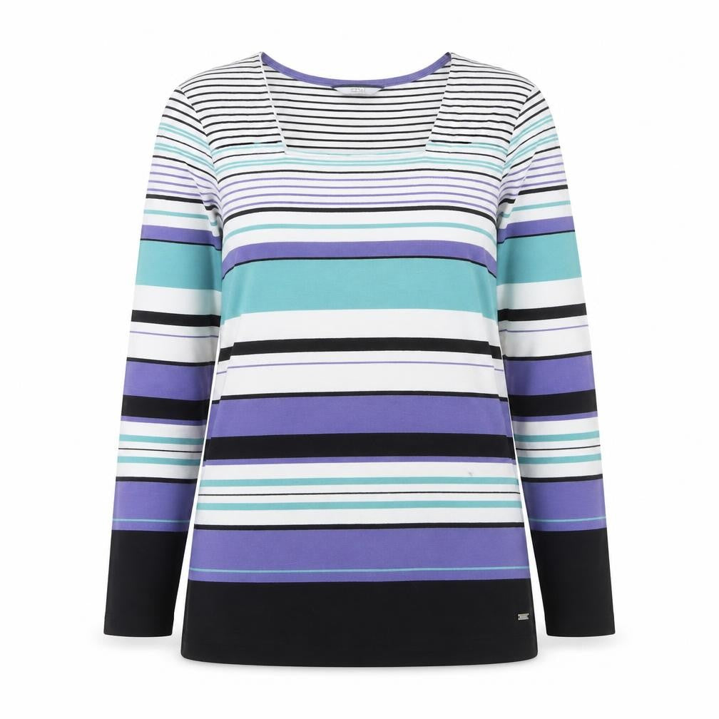 DASH Women’s Multicoloured Long Sleeve Striped Cotton T-Shirt Size 12
