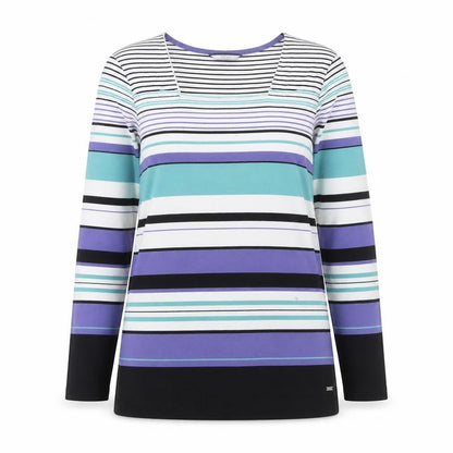 DASH Women’s Multicoloured Long Sleeve Striped Cotton T-Shirt Size 12