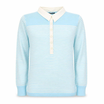 Via Appia Women's Blue Striped Collared Button-Up Top Size 12