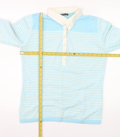 Via Appia Women's Blue Striped Collared Button-Up Top Size 12