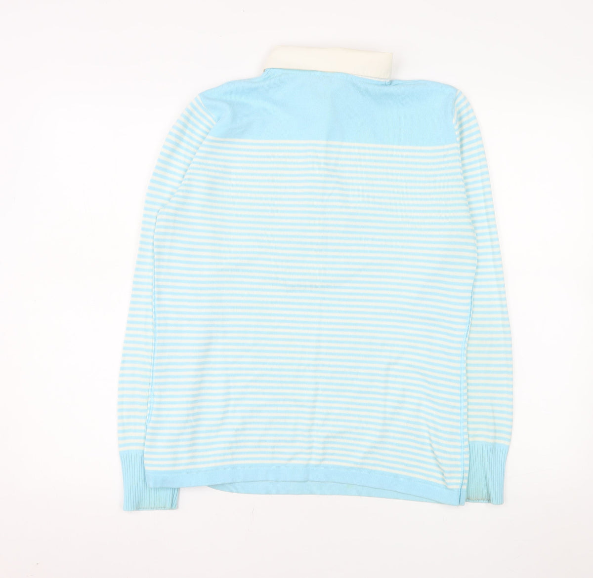 Via Appia Women's Blue Striped Collared Button-Up Top Size 12
