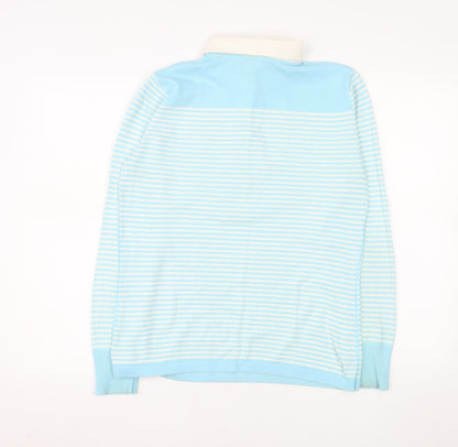 Via Appia Women's Blue Striped Collared Button-Up Top Size 12