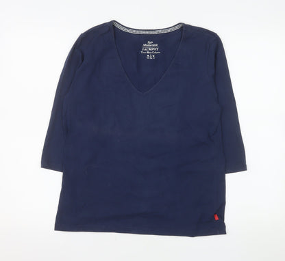 Jackpot Women's Blue XL Basic 3/4 Sleeve V-Neck Cotton Top