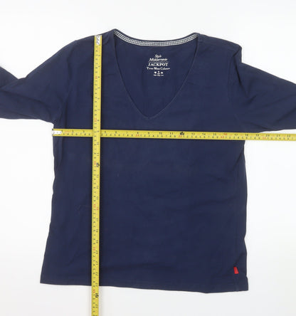 Jackpot Women's Blue XL Basic 3/4 Sleeve V-Neck Cotton Top
