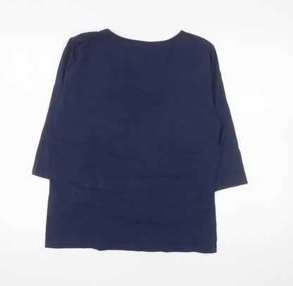 Jackpot Women's Blue XL Basic 3/4 Sleeve V-Neck Cotton Top