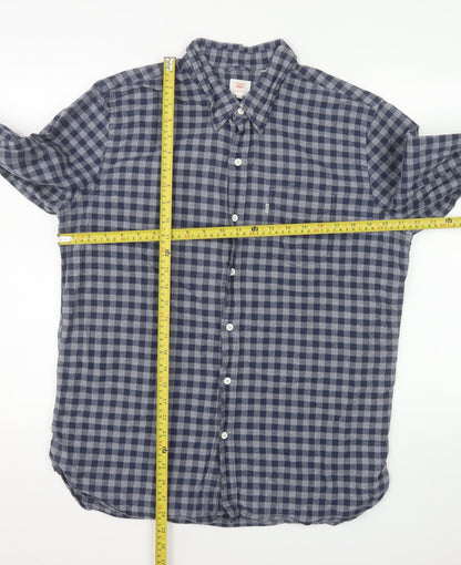 Levi's Men's Blue Check Cotton Long Sleeve Button-Up Shirt L