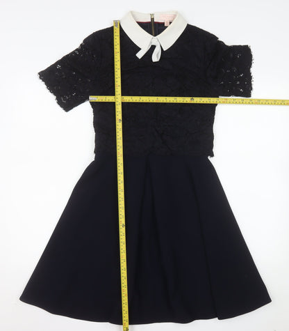 Ted Baker Women's Black Lace Fit & Flare Collared Dress Size 2