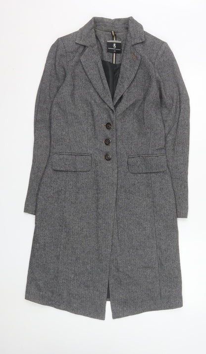 Summum Woman Grey Herringbone Wool Blend Long Overcoat Women’s Size 6
