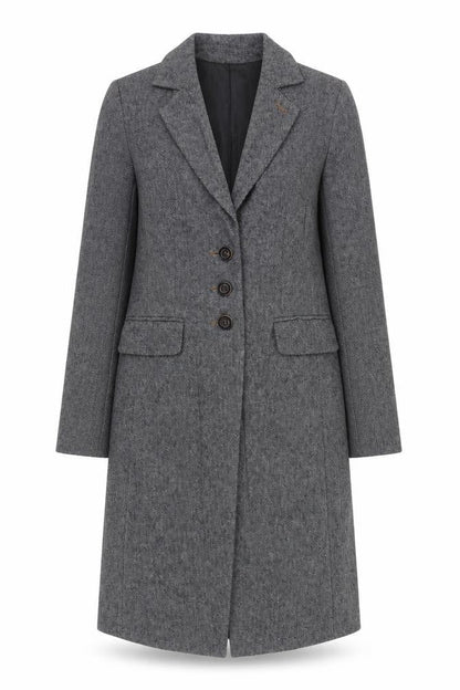 Summum Woman Grey Herringbone Wool Blend Long Overcoat Women’s Size 6