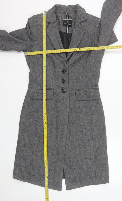 Summum Woman Grey Herringbone Wool Blend Long Overcoat Women’s Size 6