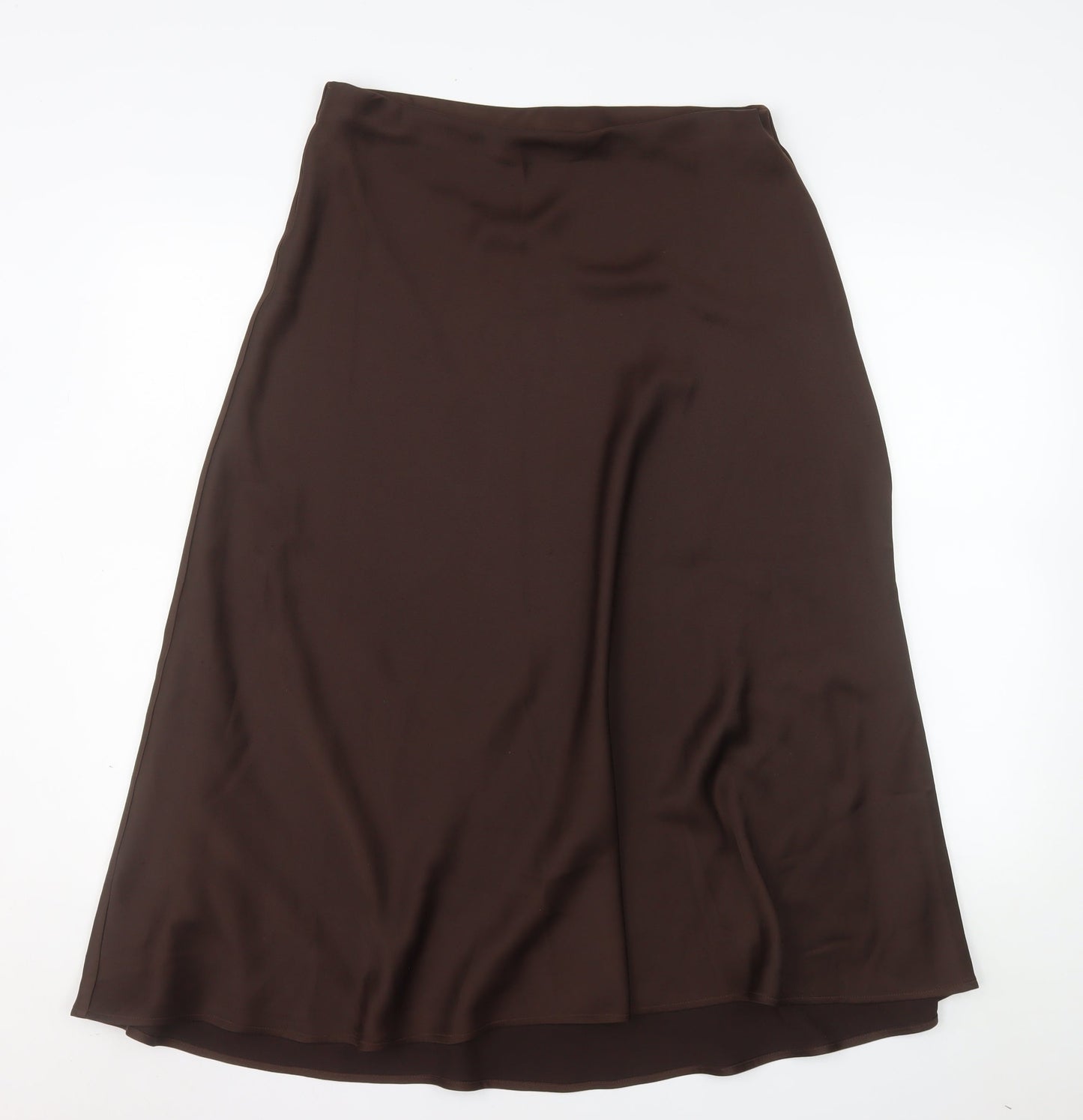 Marks and Spencer Women Brown Size 14 A-Line Midi Satin Skirt