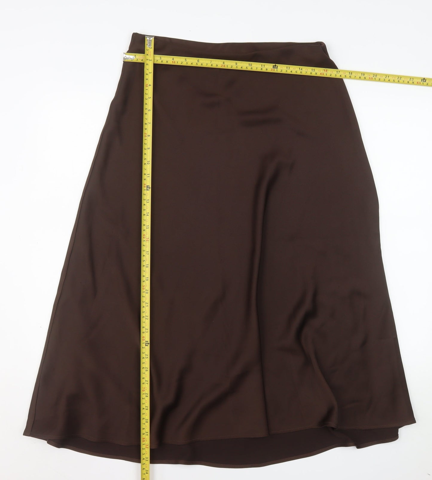 Marks and Spencer Women Brown Size 14 A-Line Midi Satin Skirt