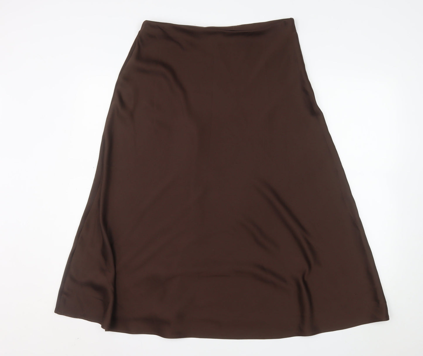 Marks and Spencer Women Brown Size 14 A-Line Midi Satin Skirt