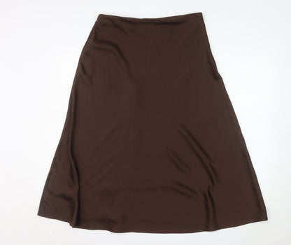 Marks and Spencer Women Brown Size 14 A-Line Midi Satin Skirt
