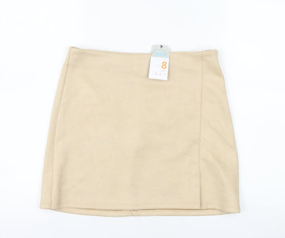 Primark Women Beige Size 8 Suede Mini Skirt High Rise