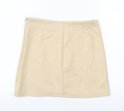 Primark Women Beige Size 8 Suede Mini Skirt High Rise