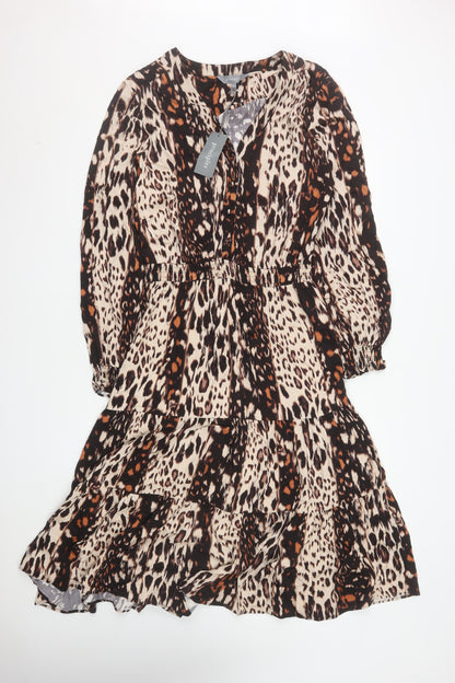 Principles Women Brown Animal Print Viscose A-Line Dress Size 12