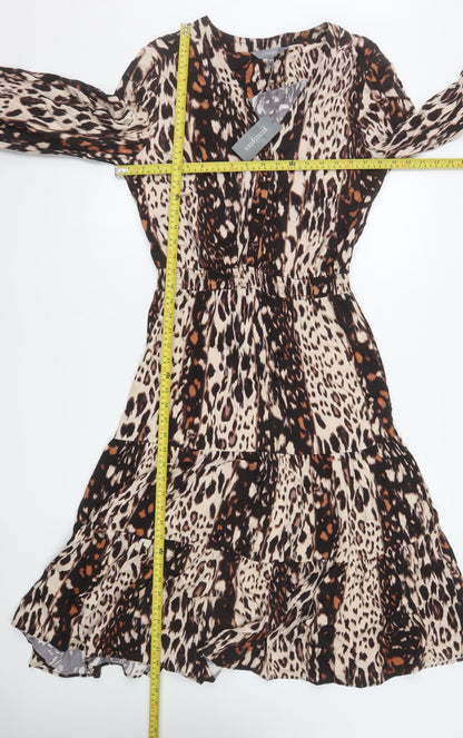 Principles Women Brown Animal Print Viscose A-Line Dress Size 12