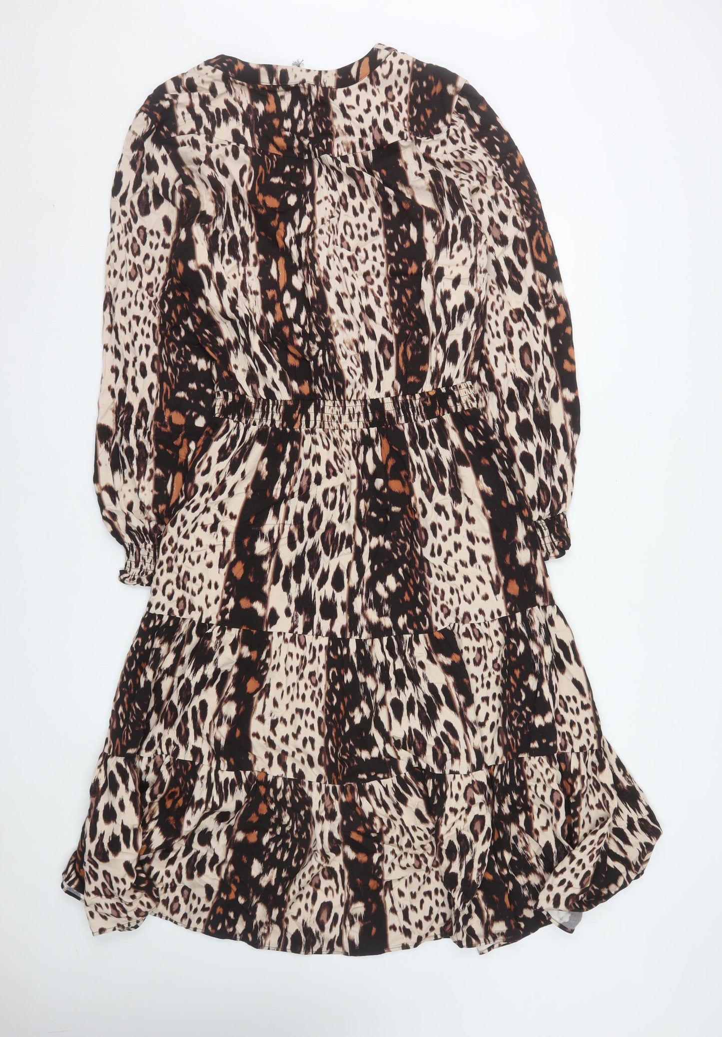 Principles Women Brown Animal Print Viscose A-Line Dress Size 12